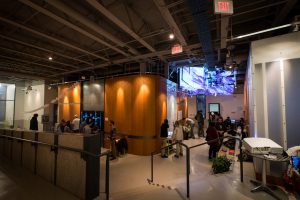 View of commons space in the IMRC with student displays