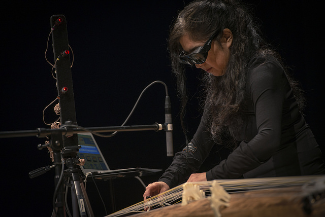 Miya Masaoka performing on her digitally augmented Koto
