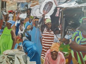 oil painting of people in Ghana market