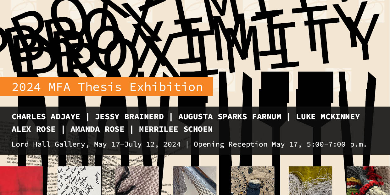 Proximity exhibition promotional poster with names of students and event dates