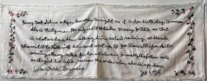 an embroidered diary entry onto cloth